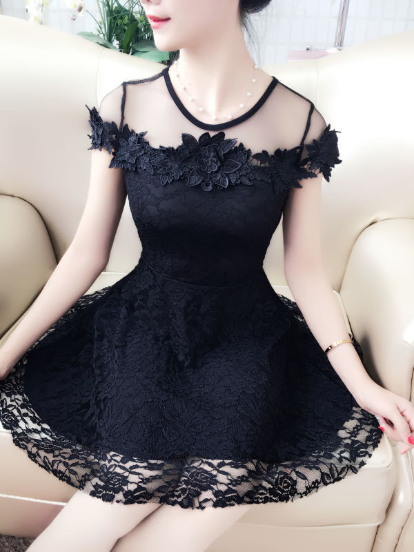 pf087 Sweet mesh & lace tutu dress, slim & sly type, free size, black ...