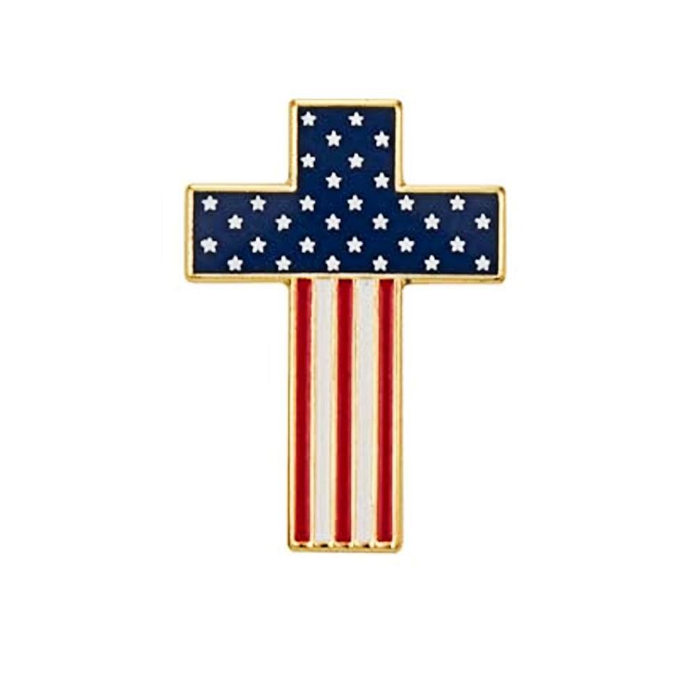 Cross USA Flag Pin Patriotic Gold, Set of 4 Pins
