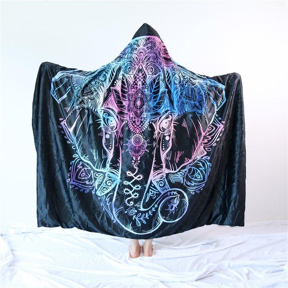 BeddingOutlet Bohemian Elephant Hooded Blanket for Adults Sherpa Fleece