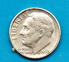 1963 D Roosevelt Dime - Silver 90% Minimum Wear Near Uncirculated - $6.00