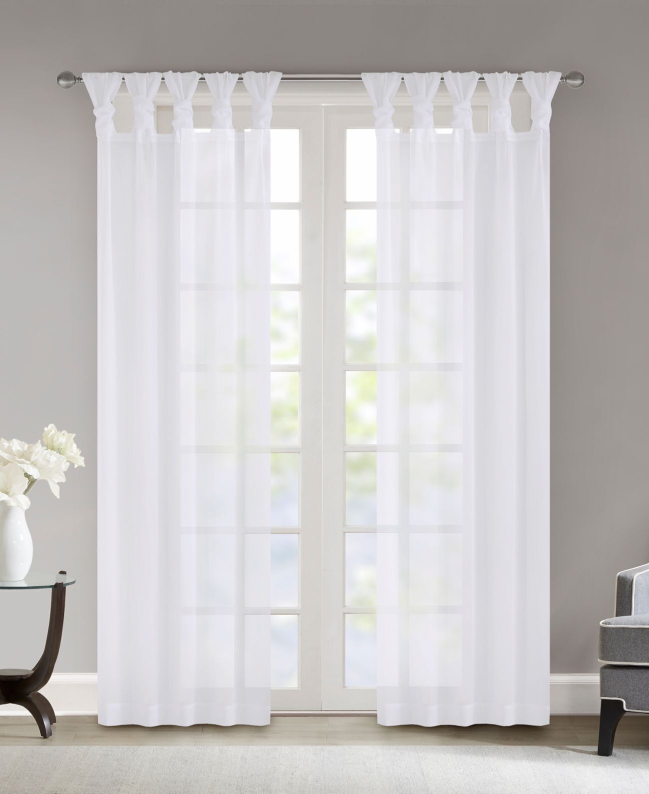 Madison Park Ceres 50″ x 84″ Twisted Tab Top Sheer Curtain Set, White - $27.71