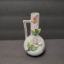 Vintage Porcelain Bud Vase, Hand Painted with Applied Flowers, 4" German Pottery image 1
