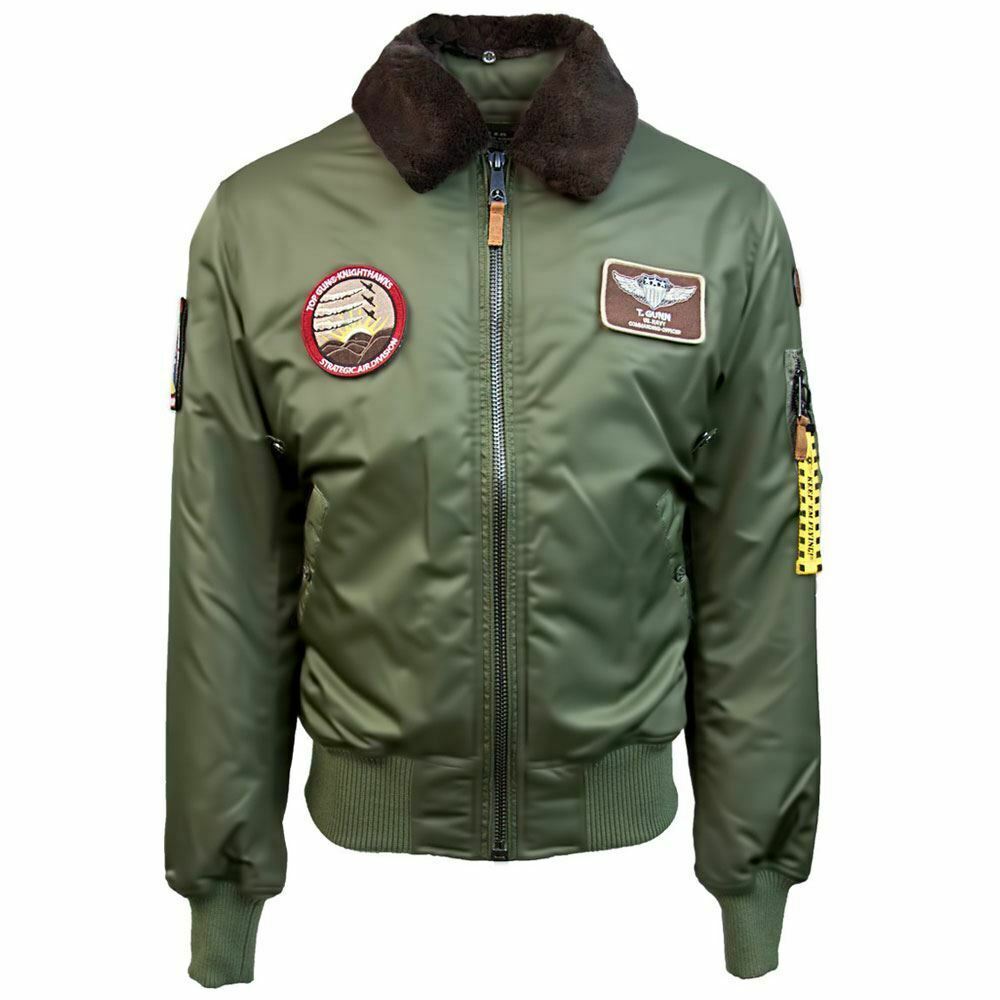 Top Gun B 15 Nylon Bomber Jacket with Removable Patches Olive - Sweaters