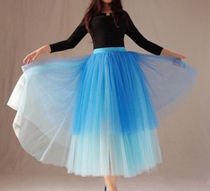 Women Blue Layered Tulle Skirt Blue Puffy Tulle Skirt Outfit Custom Plus Size  image 7