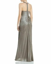 Adrianna Papell Mink Metallic Halter Gown with Beaded Back Formal Dress   12 - $168.30
