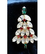Vintage Marquise Red Clear Rhinestones Christmas Tree Brooch Pin - $55.00