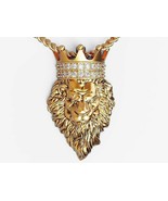 2 CT Diamond King Crown Lion Men&#39;s Pendant Charm 14k Yellow Gold Over Solid - $259.64