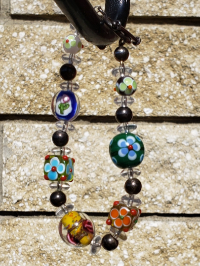 Vintage MURANO Lamp Work BRACELET, Millefiori, Hand Blown ART Glass Beads, 7"  - $69.00
