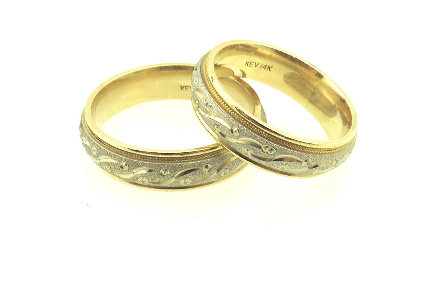14k Two  Tone  Gold Fancy Center His And Her  Matching 