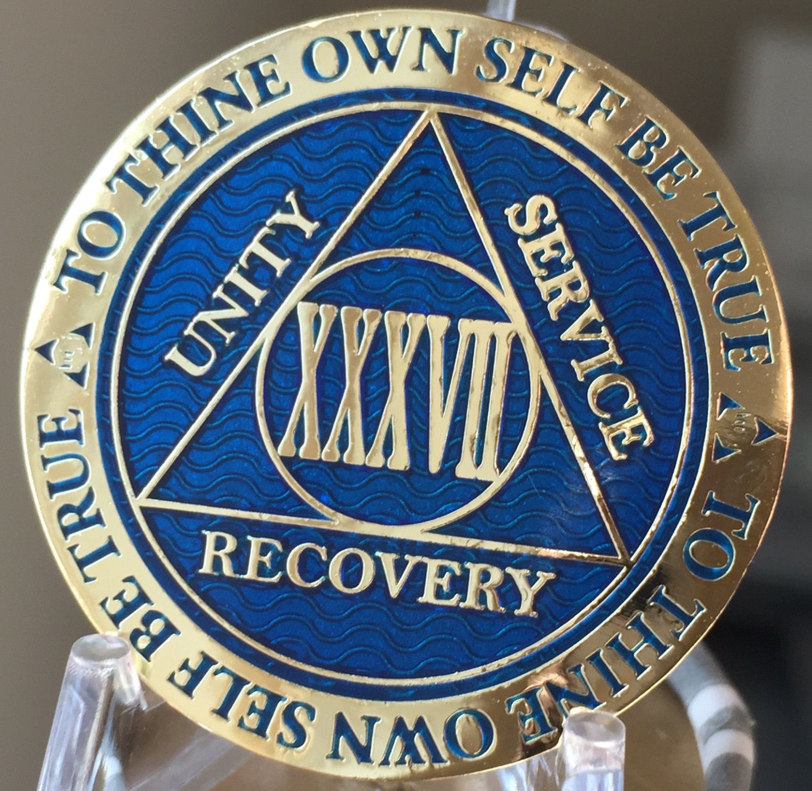 24 Hours AA Medallion Blue Gold Plated Alcoholics Anonymous Sobriety Chip Coin 