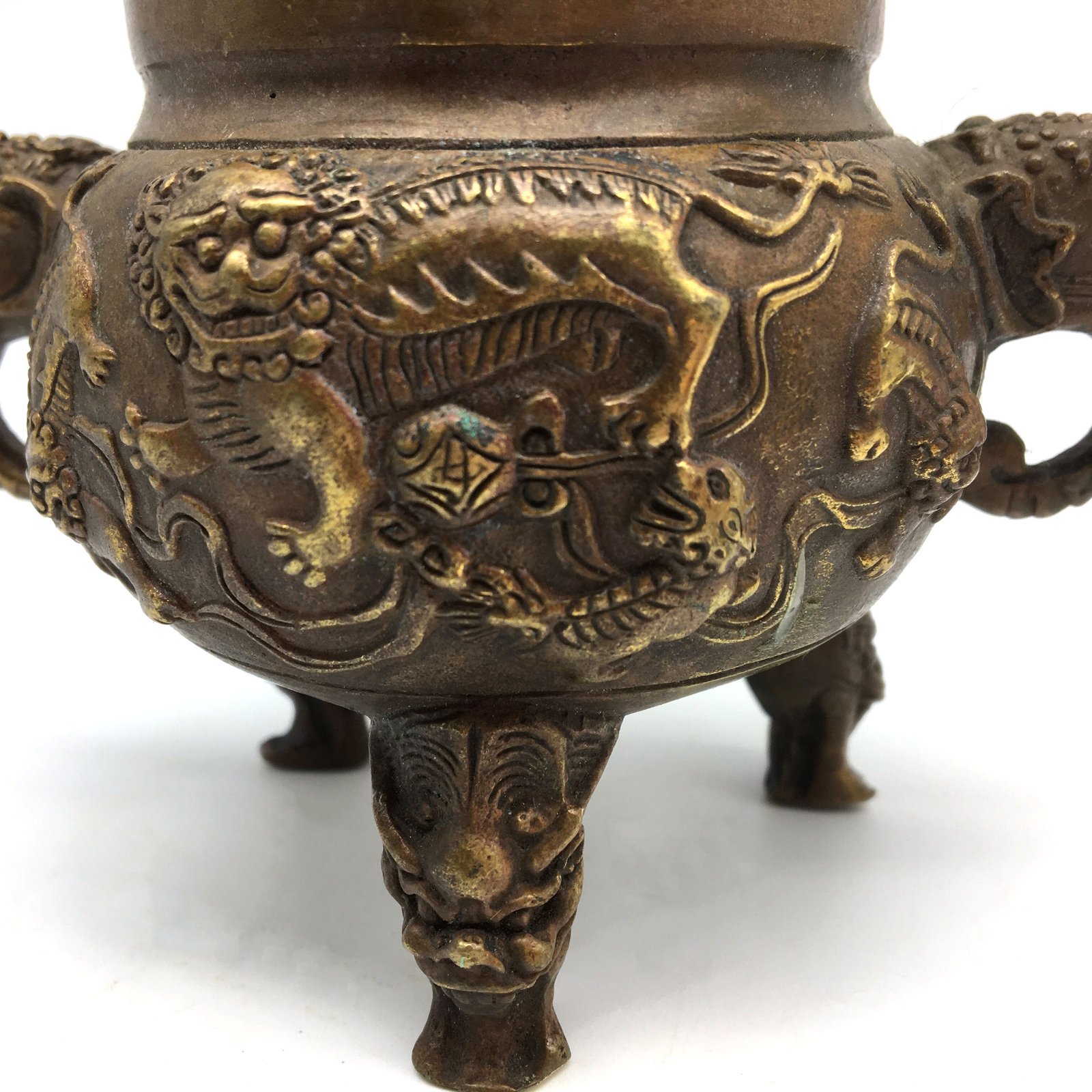 Detailed Vintage Lovely Chinese Brass Dragon Decorative Incense Burner