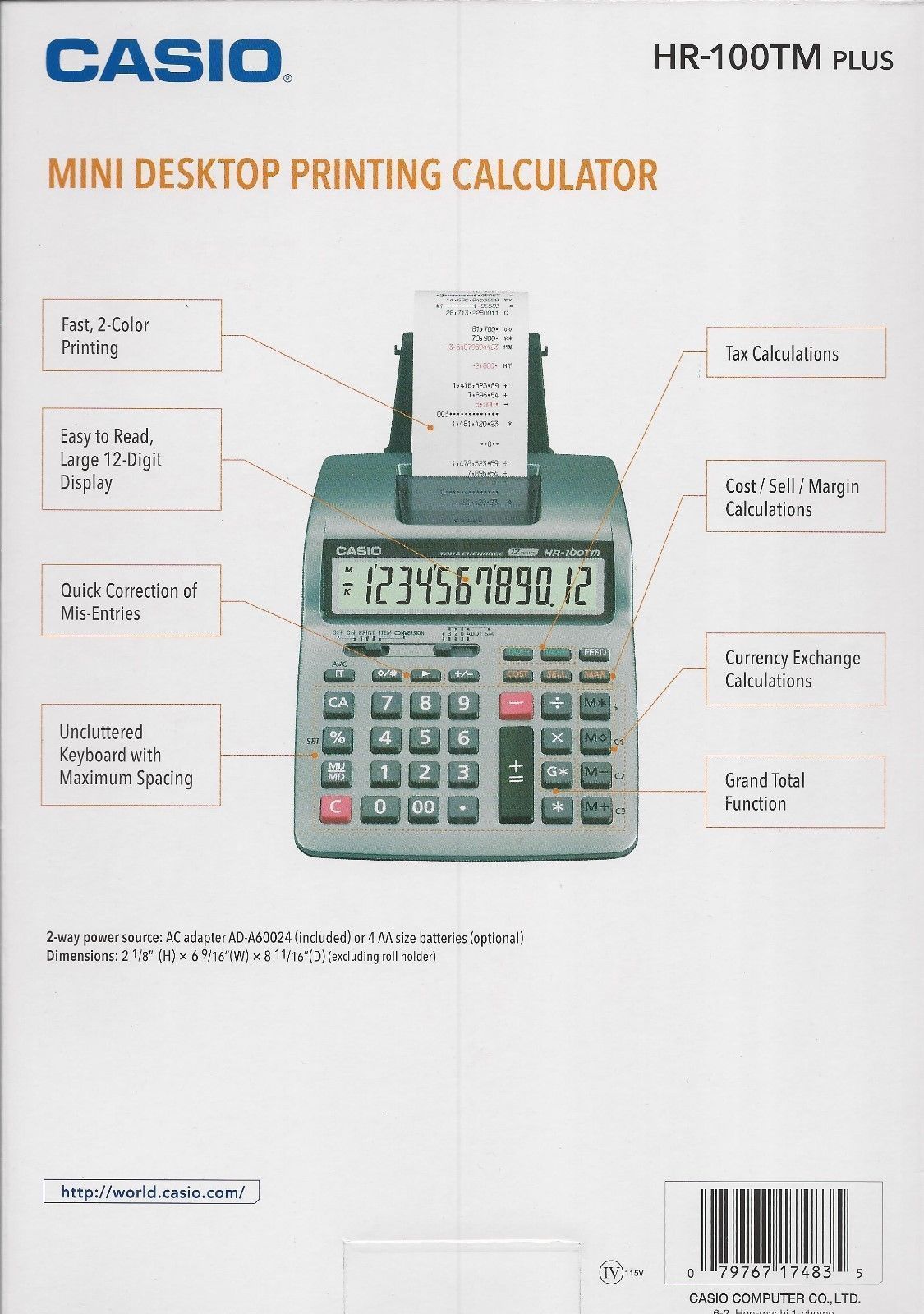 Casio HR100TM Plus Mini Desktop Printing Calculator Calculators