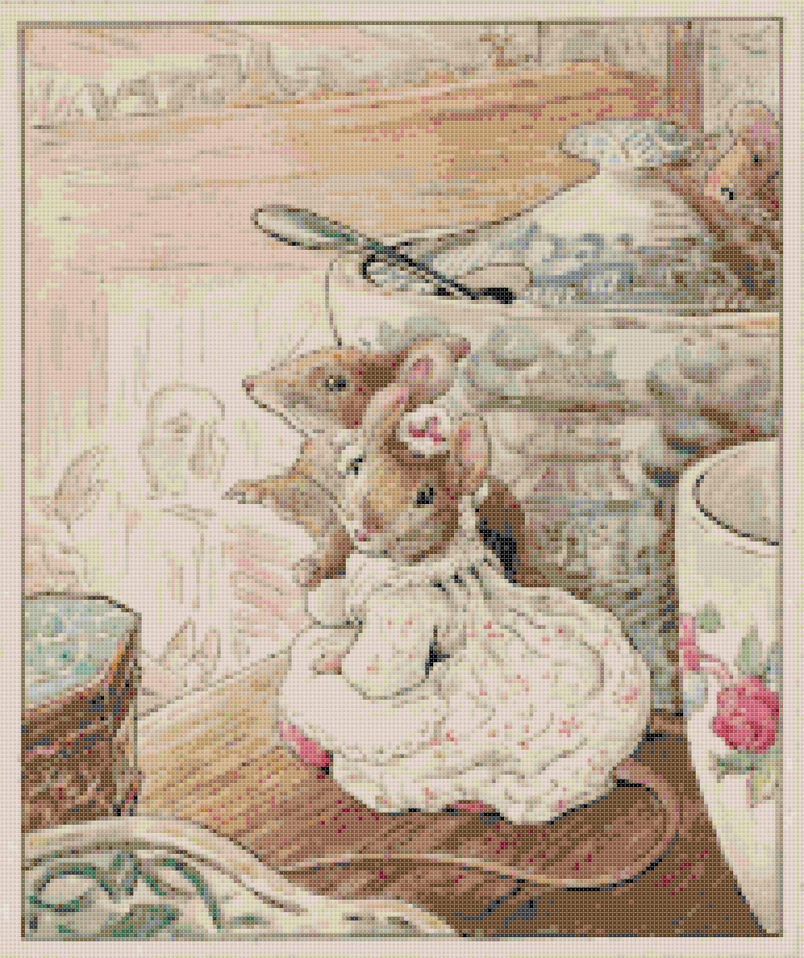 Counted Cross Stitch  B. potter's two mice married 13.79 x 16.43  L1143