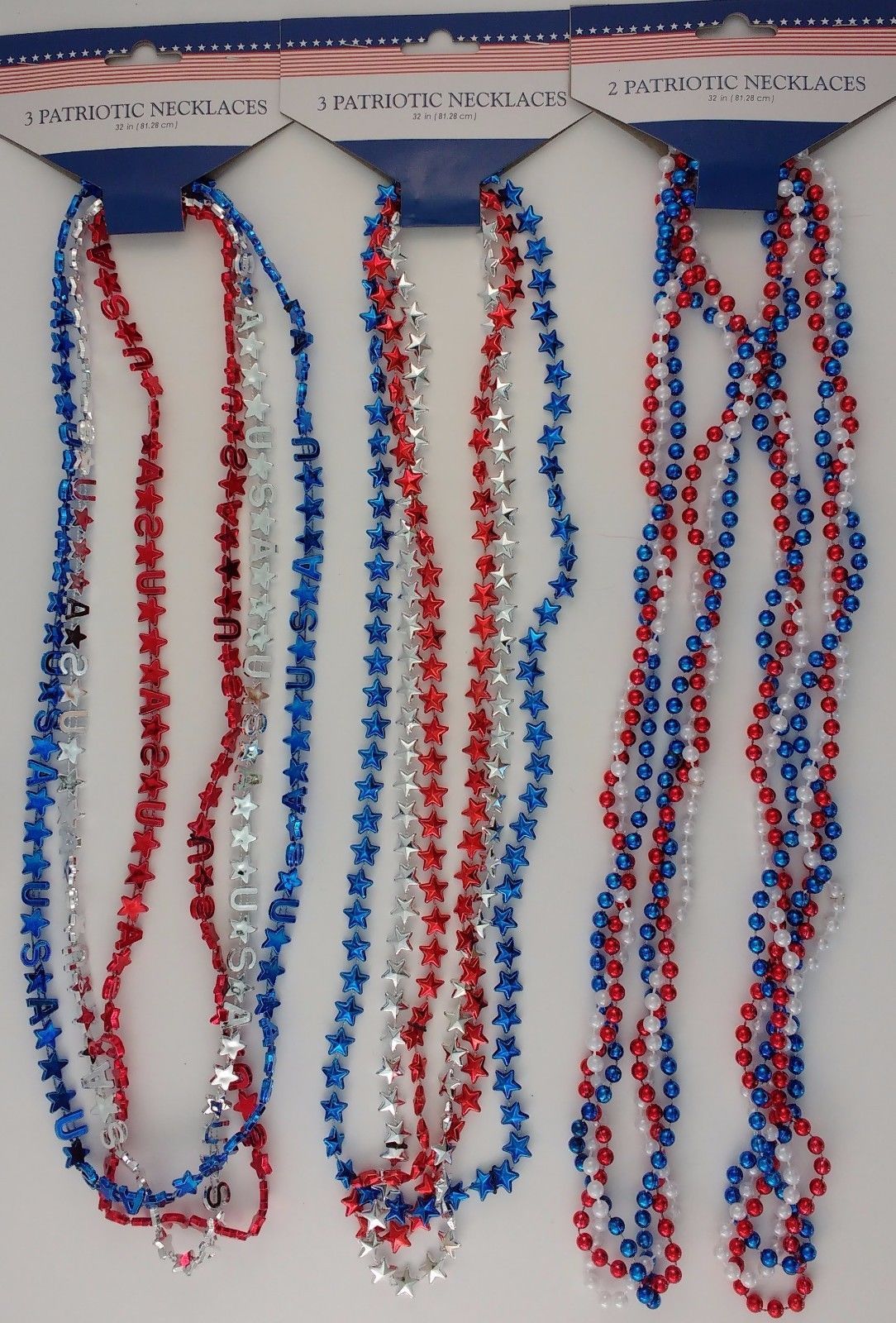 Primary image for PATRIOTIC AMERICAN NECKLACES Red Silver Blue, 2-3/Pk SELECT: USA, Stars, Braided