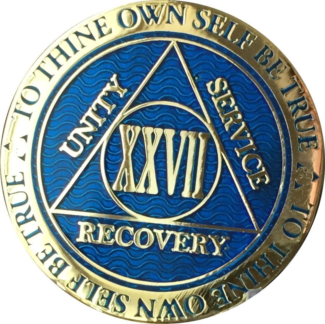 27 Year Reflex Blue Gold Plated AA Medallion Alcoholics Anonymous Chip