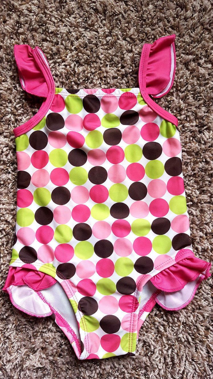 Primary image for Girl's Size 2T 2 T Years Circo White W/ Pink Brown Polka Dot One Piece Swimsuit