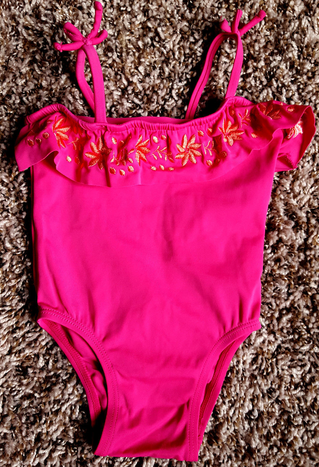 Primary image for Girl's Size 3-6 M Months One Piece Baby Gap Pink Ruffled Orange Floral Swimsuit