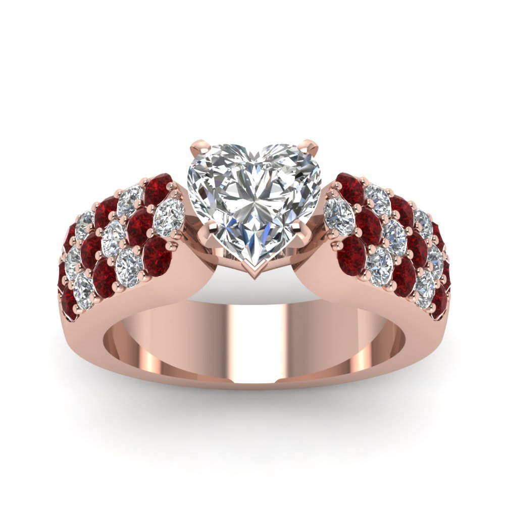 2 Ct Round Cut CZ Expensive Engagement Ring W/ Red Ruby 14K Rose Gold ...