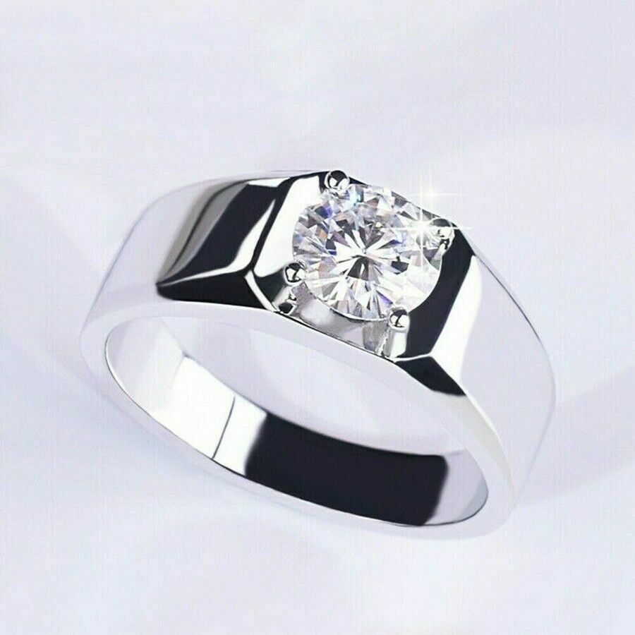 1.65Ct Round Cut White Diamond Solid 925 Sterling Silver Engagement Ring for Man