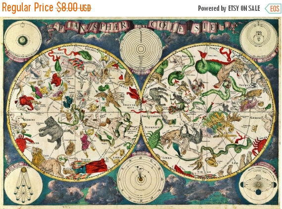 Celestial map by de wit 1670 - 496 x 339 stitches - Cross Stitch Pattern L667