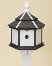 3 ROOM HEXAGON BIRDHOUSE Large Black &amp; White Amish Handmade Recycled Bir... - $167.97