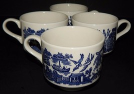 4 Blue Willow Cups Churchill Made in England Tea Coffee Chinese Theme Ju... - $32.66