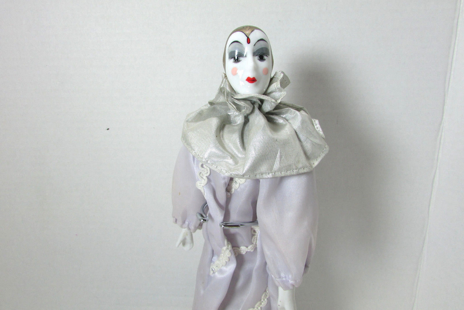 Vintage Porcelain 12" Harlequin Jester Doll with Stand Clowns