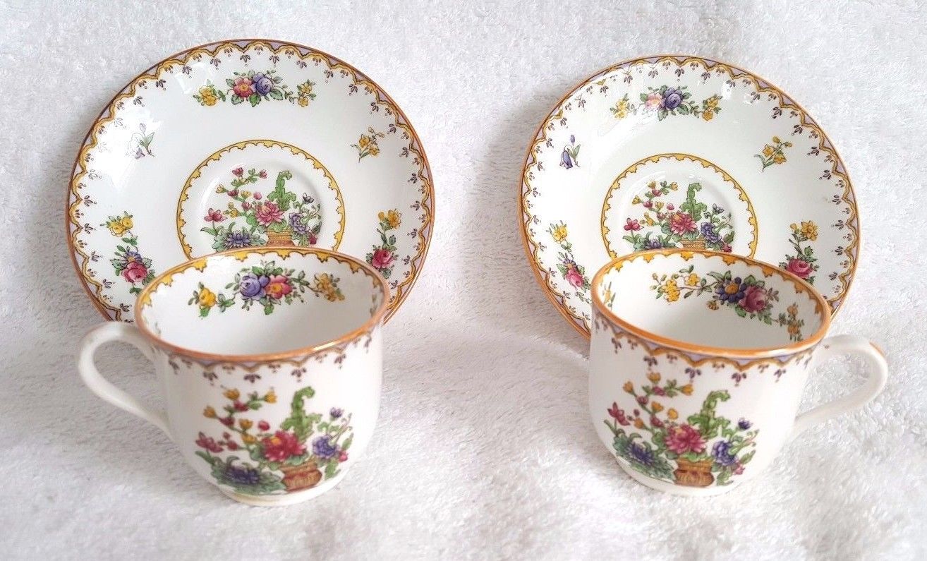 Two Spode Copeland's China England PEPLOW Demitasse Cups Saucers