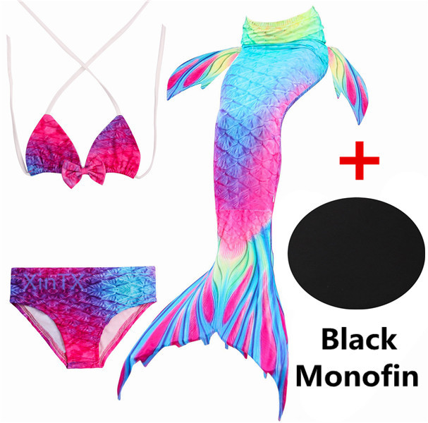 4PCS/Set Purple Swimmable Mermaid Tail With Black Fin Girl Swimwear Costume
