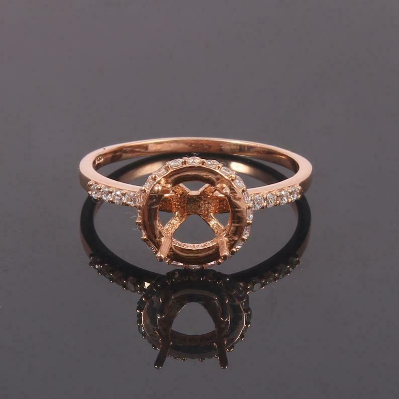 Silver 6 mm Round Semi Mount Ring Setting Wedding Ring CZ Rose Gold Rhodium