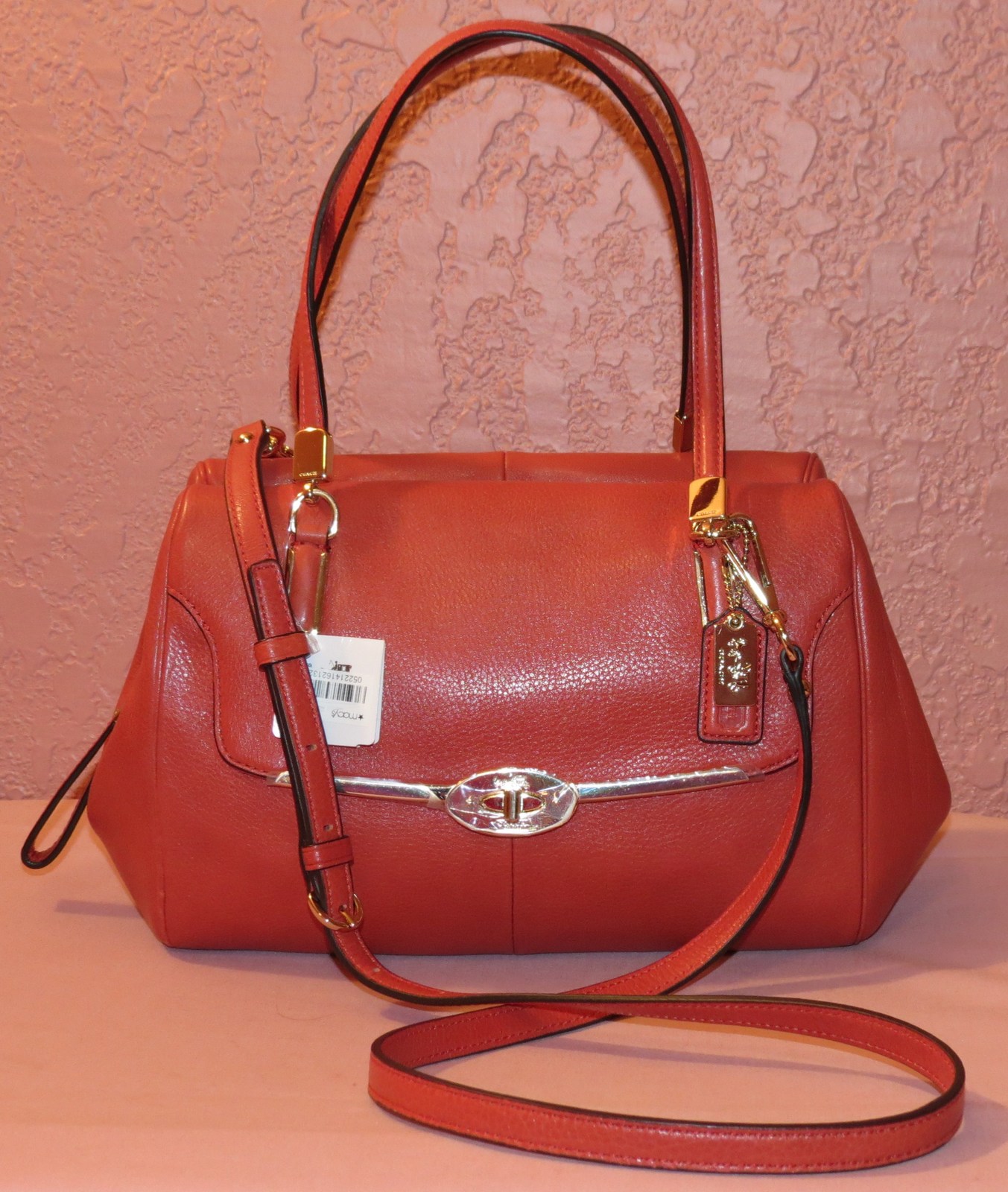 NWT Coach Madison East-West Madeline Satchel in Vermillion Leather