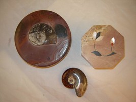 (2) Handcrafted Stash Boxes (Trilobite Ammonite &amp; Marble Soapstone) + (1... - $39.10