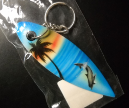 Surfboard Key Chain Miniature Size Painted Tropical Wooden Surface Sealed Unused - $6.99