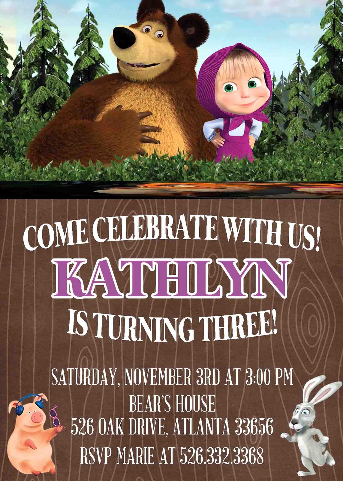 Masha And The Bear Party Invitations - Printable Templates