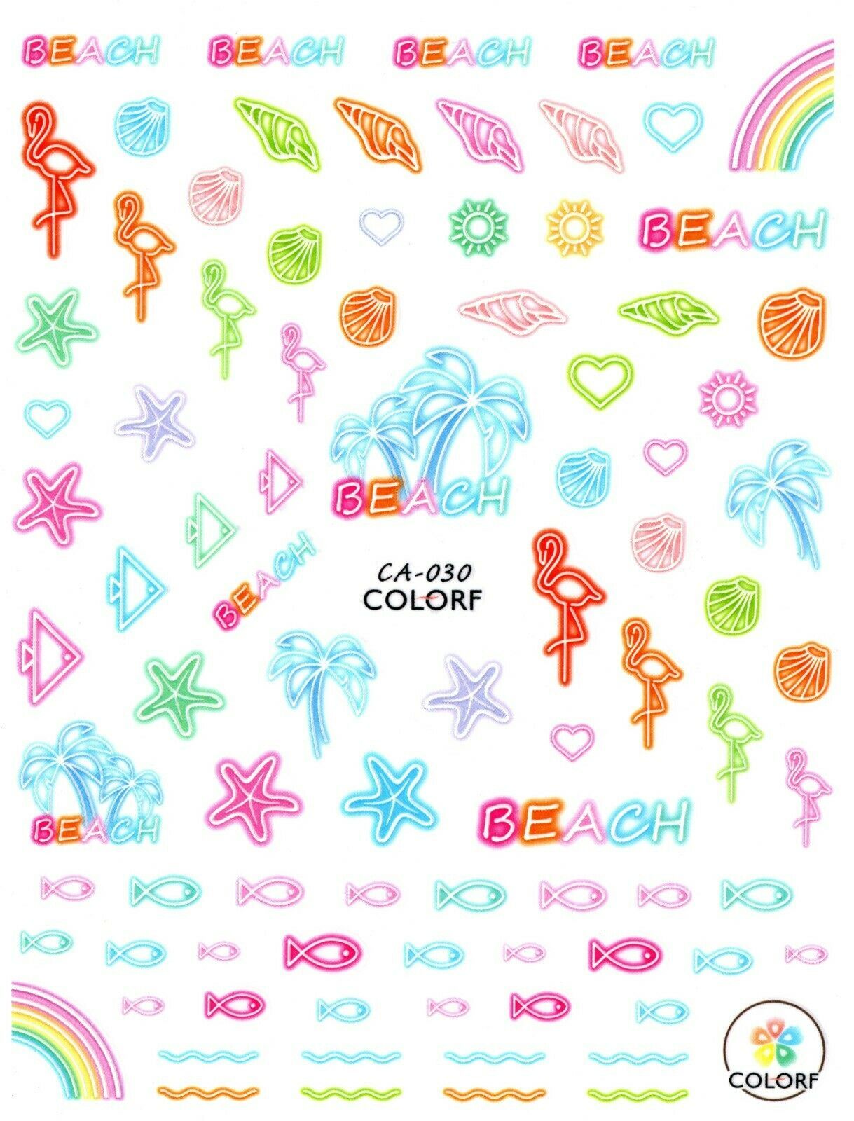 Nail Art 3D Decal Stickers Pink Blue Fish Seashell Beach CA030