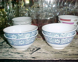 (4)PIER 1 RICE BOWLS-BLUE w/ FLOWERS HANDPAINTED PORCELAIN;WASHER/MICROW... - $19.99