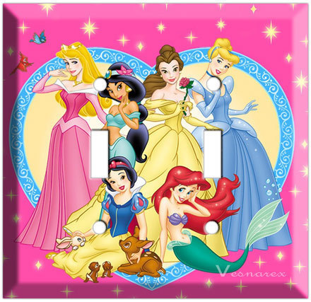 Disney Princess Double LightSwitch plate Cinderella SnowWhite Ariel Aurora Belle