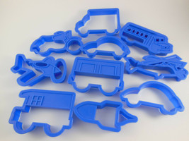 Cookie Cutters lot blue plastic helicopter car motorcycle train airplane... - $15.83