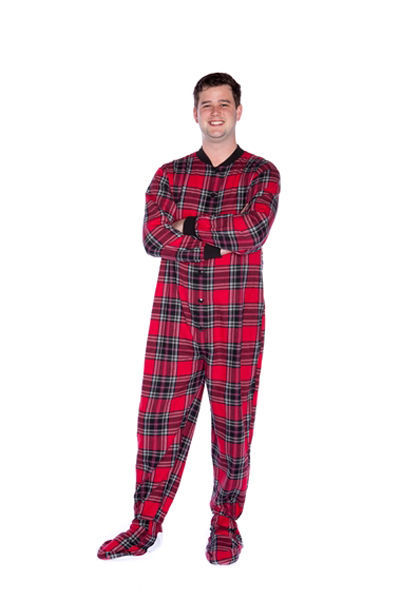 Red & Black Plaid Cotton Flannel Adult Footie Pajamas Onesie Footed ...