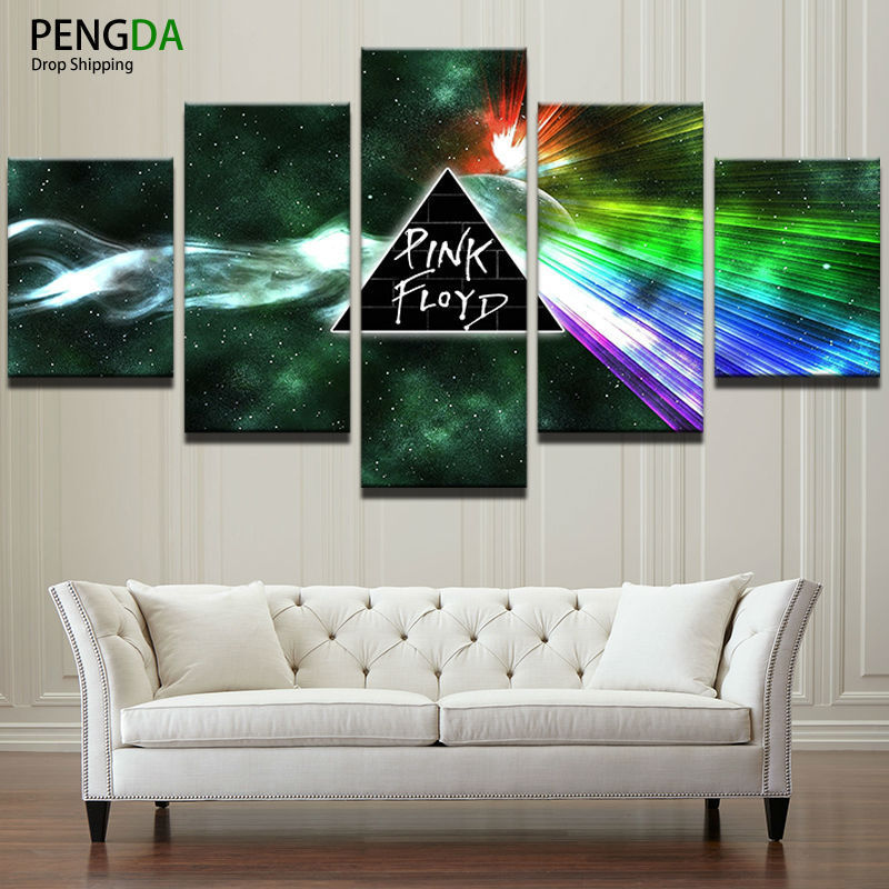 Framed 5 Piece Pink Floyd Music Poster Canvas Paintings Wall Art 5pcs Pink Floyd Music Printed Canvas Wall Art Picture Home Decor