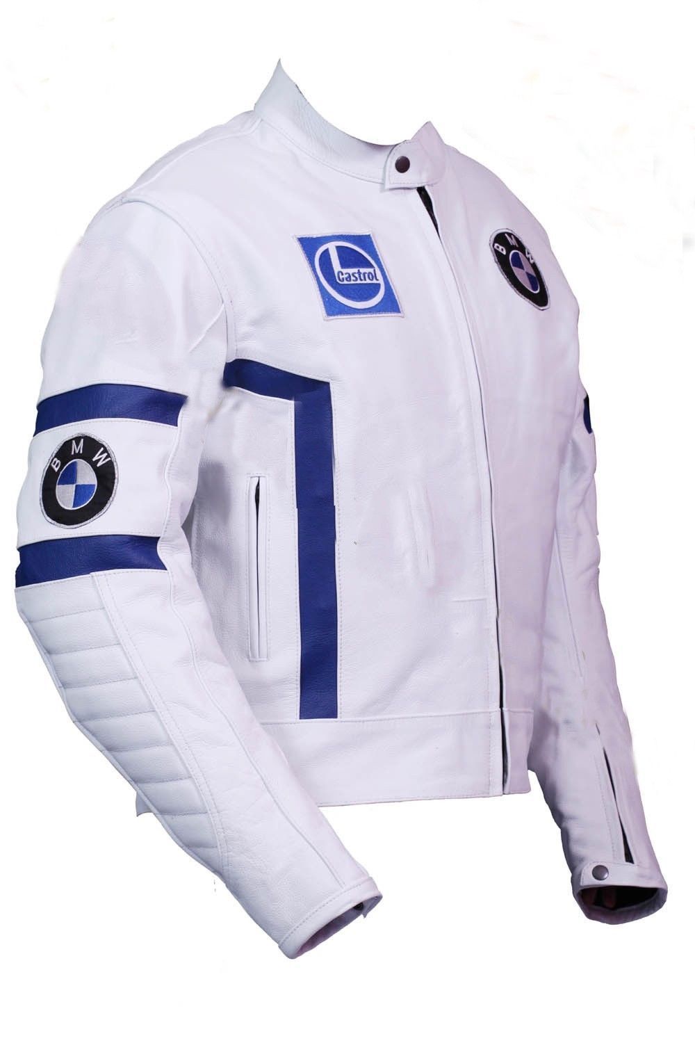 Mens White BMW Motorcycle Racing Biker Leather Jacket XS