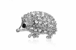 Christmas new year stunning diamonte silver plated tiny hedgehog brooch ... - $14.24