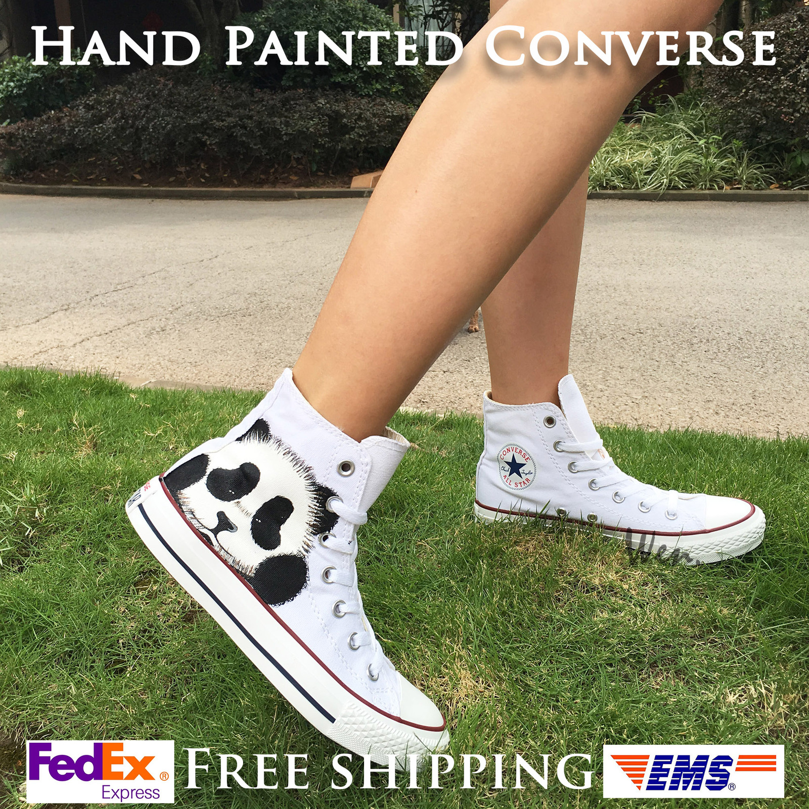 Cute Panda Converse All Star Hand Painted Shoes High Top White Canvas Sneakers
