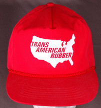 Vtg Trans American Rubber Hat-Rope Bill-Strap Back-Red-Auto-USA Outline Shape... - $23.36