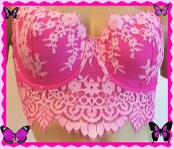 34D Victoria's Secret Dream Angels Eyelash Floral Lace Long Line Demi Boho PINK - $59.99