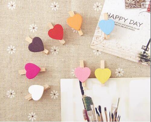 30pcs 10 colors Cute Heart Wooden Photo Clips,Wooden Paper Pegs,Pin Clothespin - $3.50 - $9.80