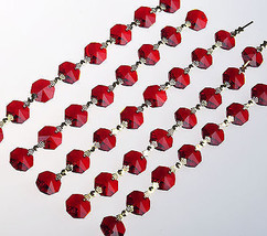 3Feet Red Prisms Glass Crystal Octagon Beads 14mm Wedding Chandelier Parts - $6.48