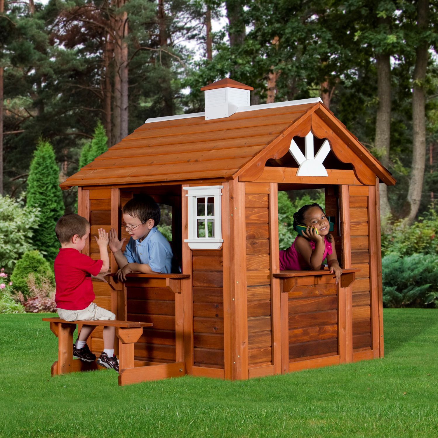 Children Playhouse Kids Play Fun Outdoor Garden Log Cabin Fort Cottage ...