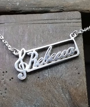 Necklace - Music Note - Personalized Name - 925 Sterling Silver