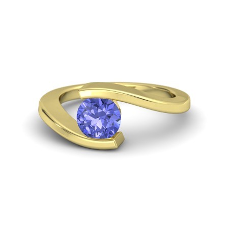 1.37 Ct Round Cut Tanzanite Ocean Ring .925 Sterling Silver 14k Yellow Gold Fn